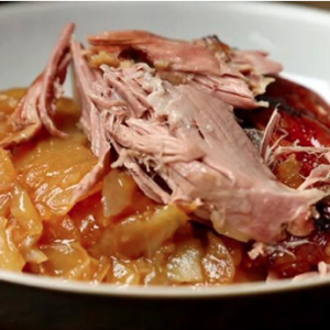 Slow-cooked lamb shoulder with boulangere potatoes